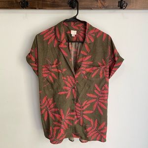 a new day Green and Pink Palm Short Sleeve Button Up